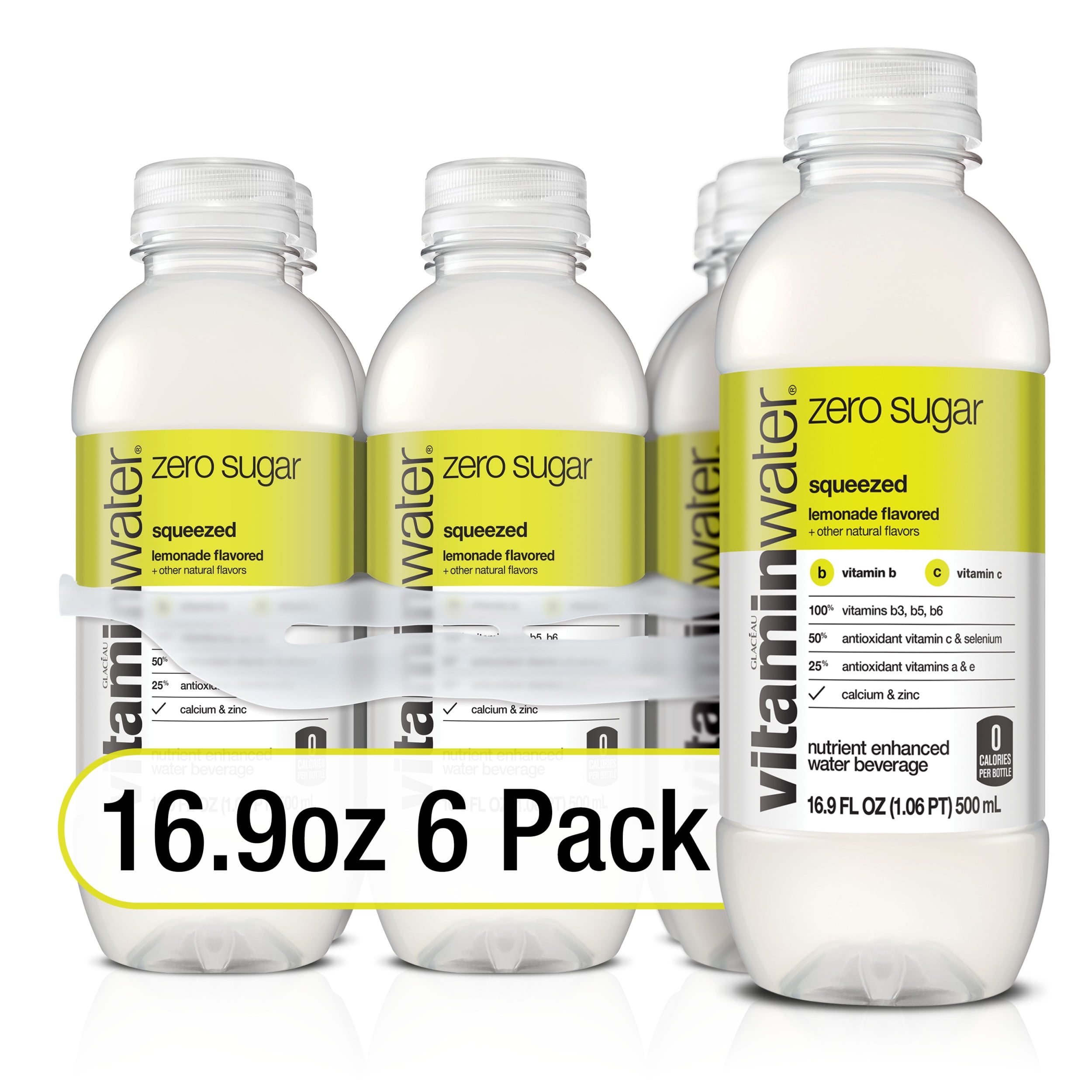 vitaminwater zero sugar squeezed, electrolyte enhanced water w/ vitamins, lemonade drinks, 16.9 fl oz, 6 Pack