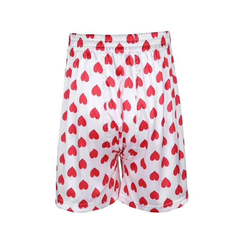 iiniim Men's Silky Satin Heart Printed Boxer Shorts Lingerie Underwear  Lounge Trunks