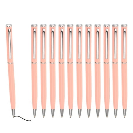 Uxcell Slim Metallic Ballpoint Pen, Black Ink 1mm Medium Point Pen Retractable Lightweight Smooth Writing Pens with Metal Clips for Business Office Wedding Guest Book Pink