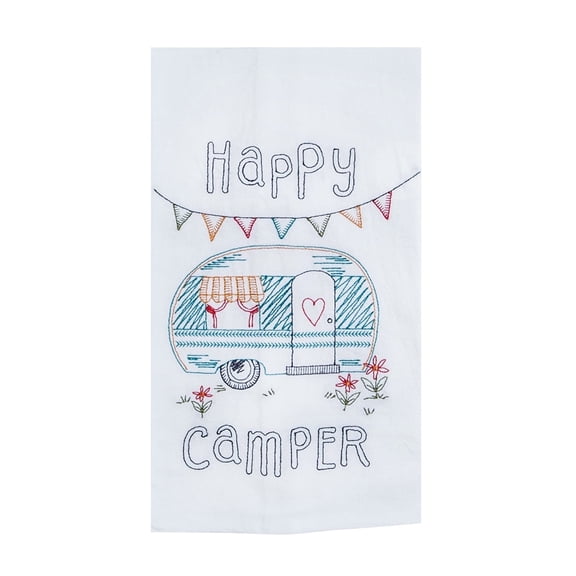 Kay Dee Happy Camper Embroidered Flour Sack Kitchen Dish Towel