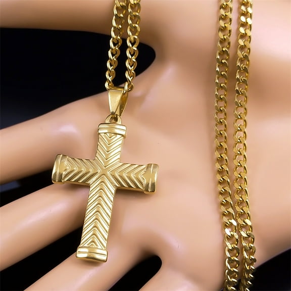 Cross Pendant Necklace Women Men 14K Yellow Gold Classic Necklaces for Boyfriend Party Hip Hop Jewelry Gift