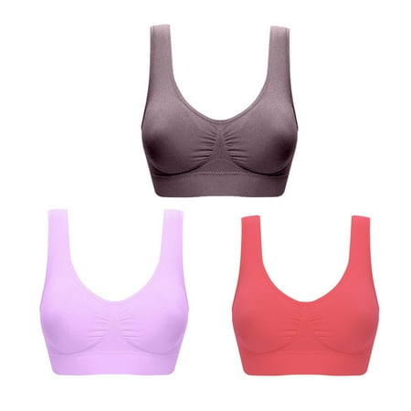 ATOYSOY 3 Pack Plus Size Sports Bra Everyday Bra Yoga Activewear Push Up Bralette Underwear Comfort Bra Breathable Teens Clearance Wireless Ruched Tank Tops Watermelon Red XXL