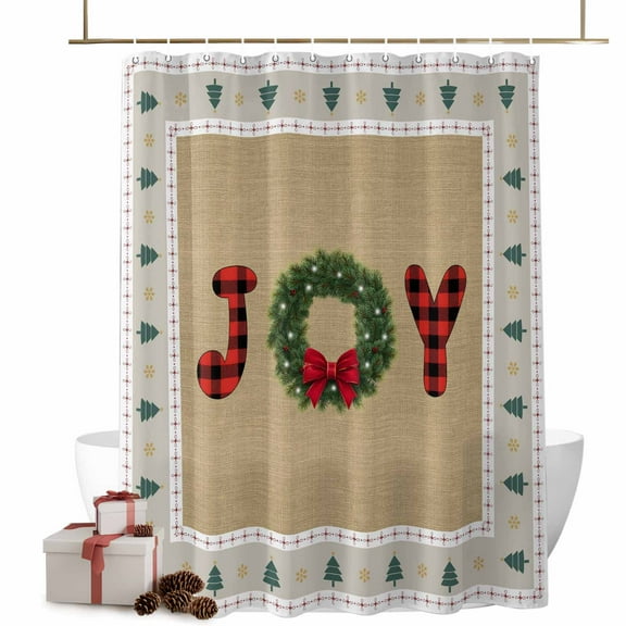 Joy Christmas Garland Bathroom Shower Curtain Xmas Tree Vintage Linen Winter Waterproof Washable Shower Curtains for Bathtub Bath Decor with Grommets and Hook 54 X 78 Inch