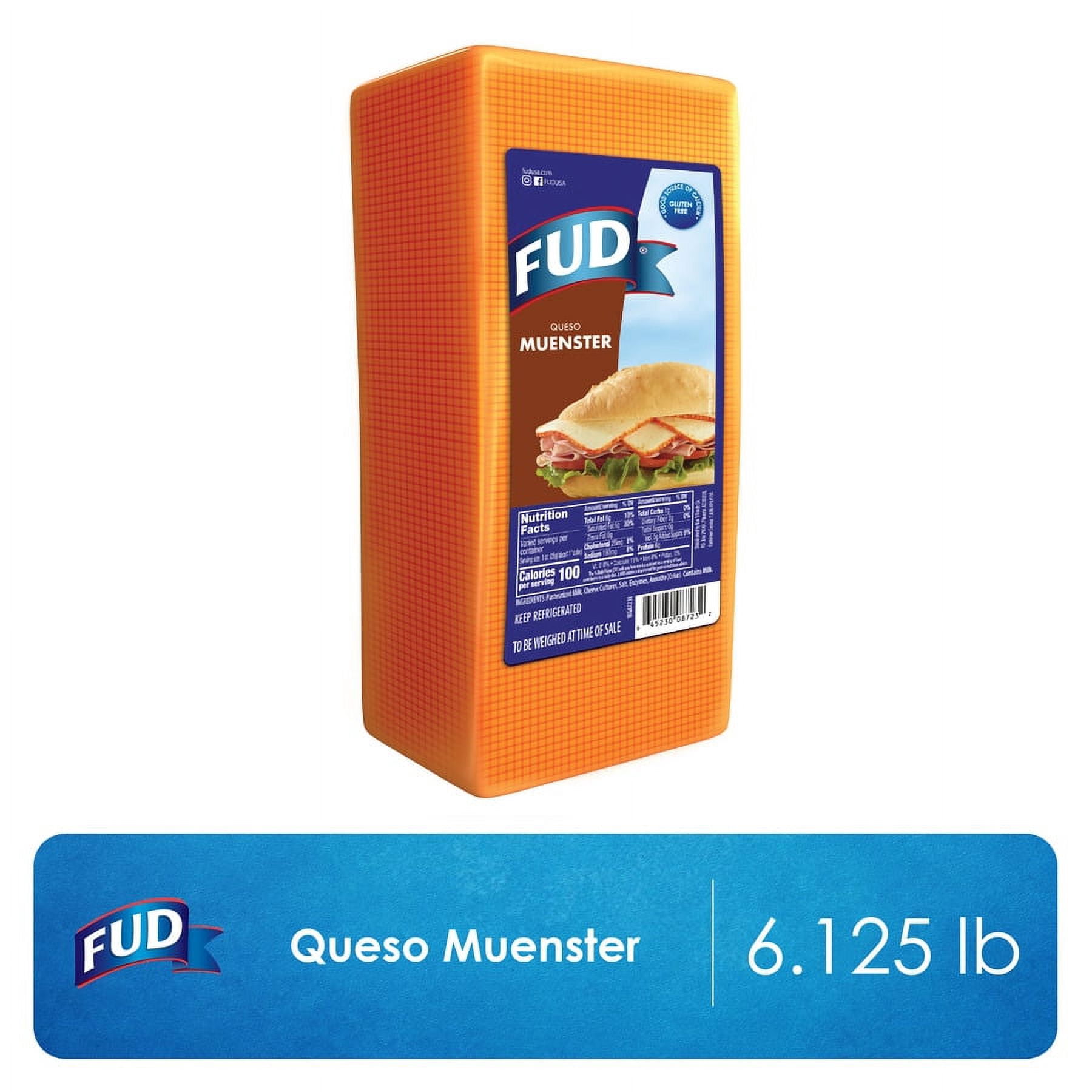 FUD Mild Muenster Cheese 6.125 lbs - Deli Sliced, Refrigerated Premium Quality