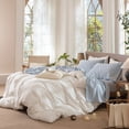 thumbnail image 2 of MooMee Gingham Sheet Set 100% Washed Cotton Linen Like Textured Extra Deep Pocket Breathable Lightweight 4-Piece (Cornflower Blue, King), 2 of 8