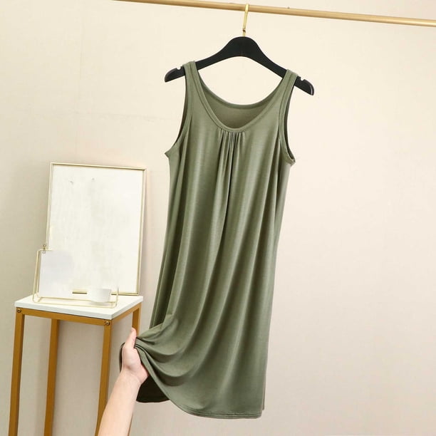 Camisón de poliéster para mujer, vestido informal holgado de verano, sin mangas, color liso, para casa