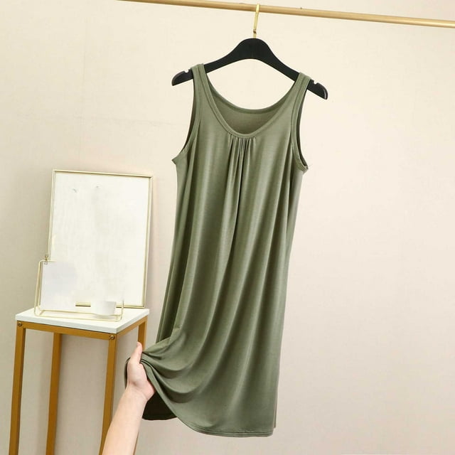 Sakmal Robe Mumu Longue Décontractée en Coton Verte pour Femmes, Sans Manches, Unie, Débardeurs de Nuit pour Femmes
