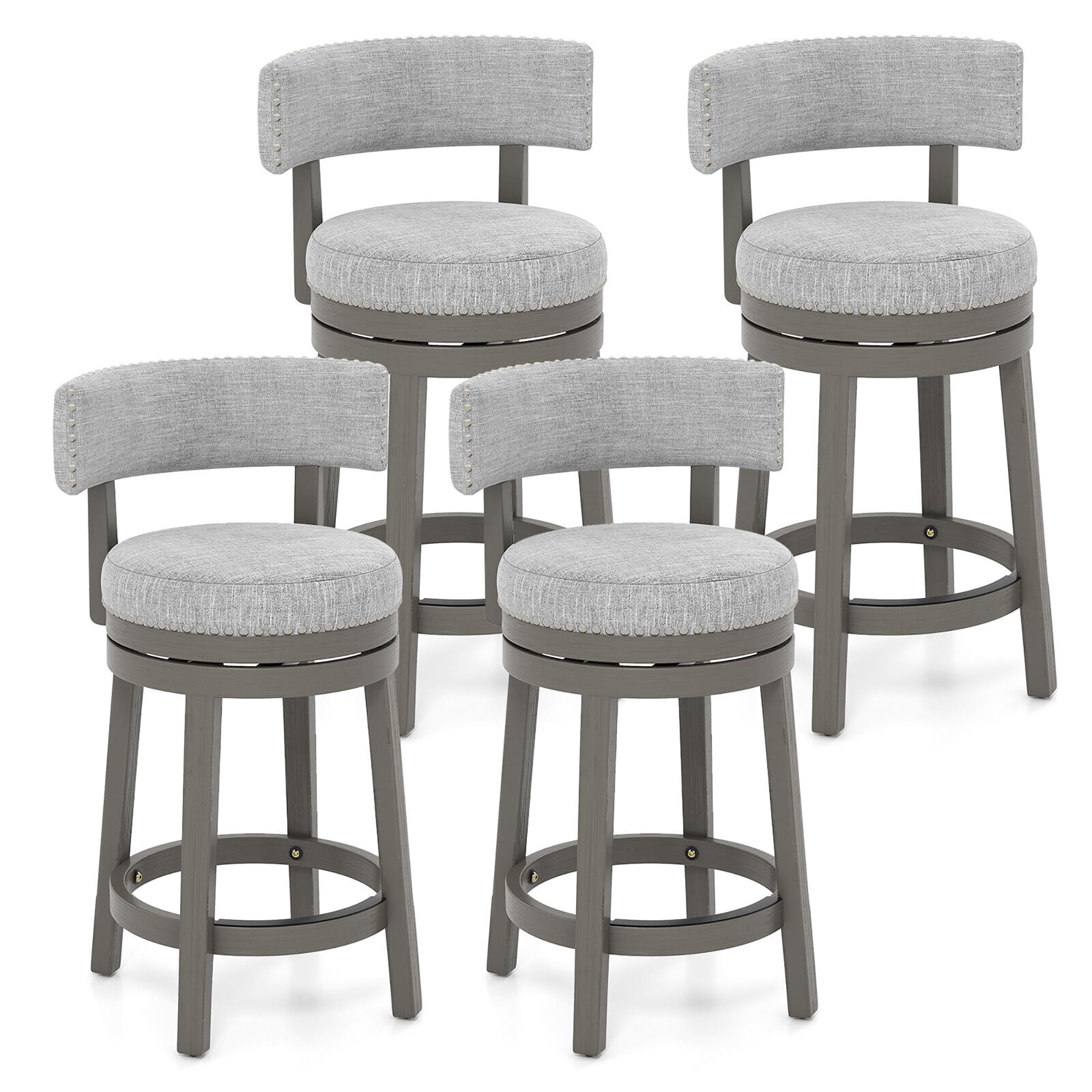 Gymax Set of 4 Upholstered Swivel Bar Stools Wooden Counter Height