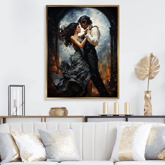 Designart "Salsa Couple Fiesta Passion" Fashion Framed Wall Art - Modern Black Dance Entryway Framed Wall Art