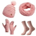 thumbnail image 1 of Fgnfyis Winter Solid Color Knit Hat Scarf and Gloves Set Warm Comfortable Windproof Three Piece Accessory Pink, 1 of 7