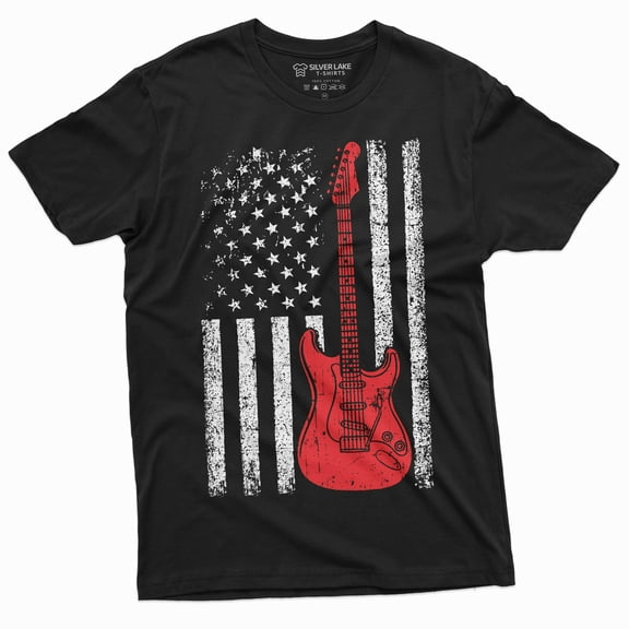 Guitar Usa Flag T-Shirt Country Music Band Gifts Guitarists 4Th Of July American Patriotic Tee
