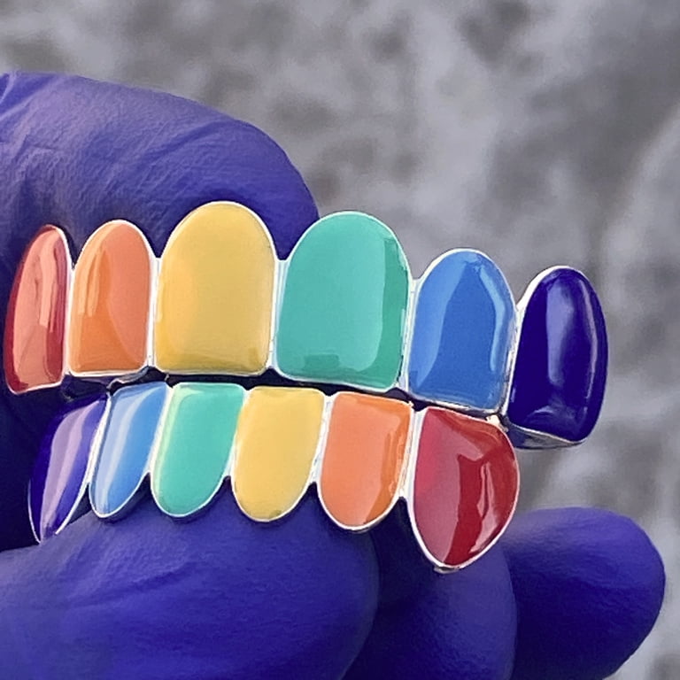 Amazon.com: Grillz Set Multi-Color Silver Tone Top & Bottom  Rainbow Colored Grillz Set Top & Bottom BRAND NEW main image 2