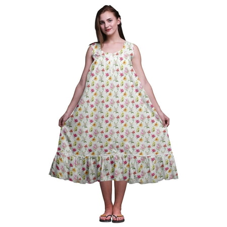 

Bimba White32 Floral Lily & Lotus Cotton Nightgowns For Women Mid-Calf Printed Sleepwear Night Dress Small