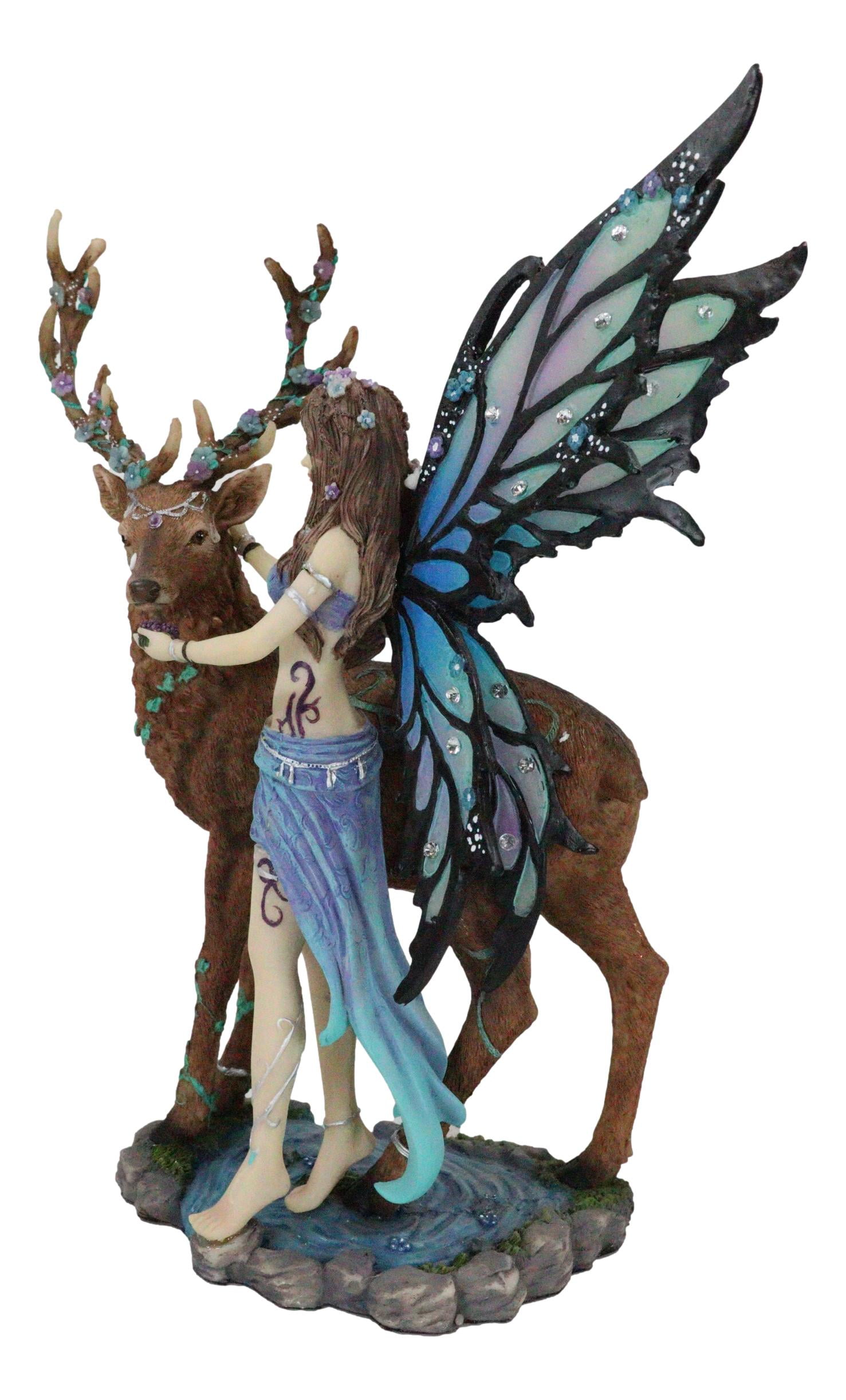 Butterfly Fairy With Stag Figurine Enchanted Forest Faerie