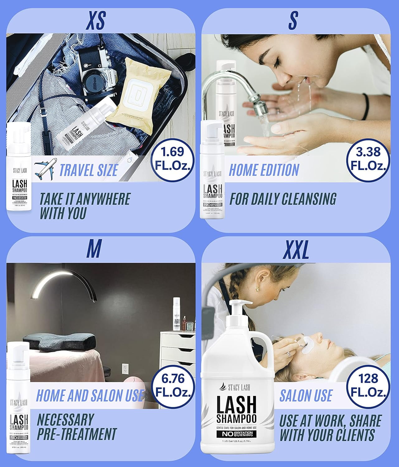 Eyelash Extension Shampoo Stacy Lash + Brush / 50ml / Eyelid Foaming Cleanser/Wash for Extensions and Natural Lashes/Paraben & Sulfate Free Safe Makeup & Mascara Remover/Profession