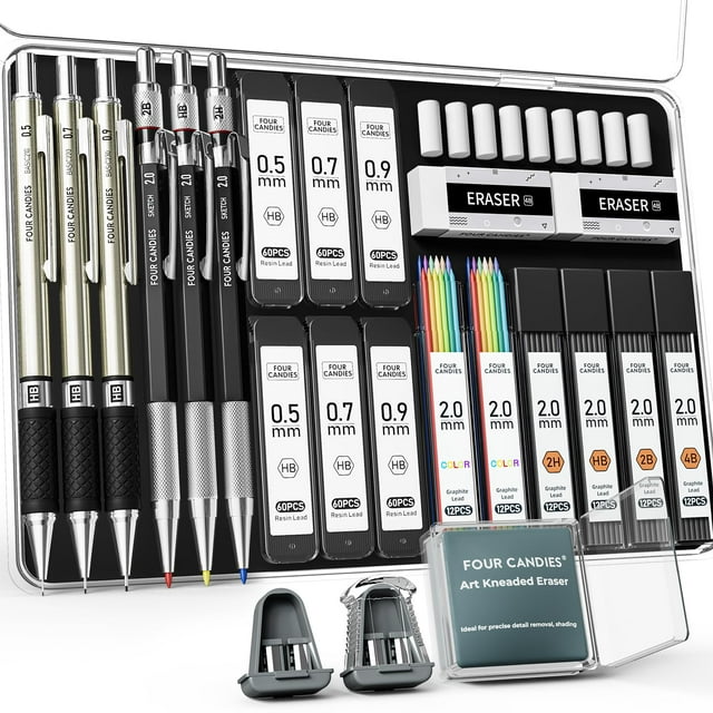 Set de lápices Art Mechanical de cuatro caramelos, 25 unidades, con estuche