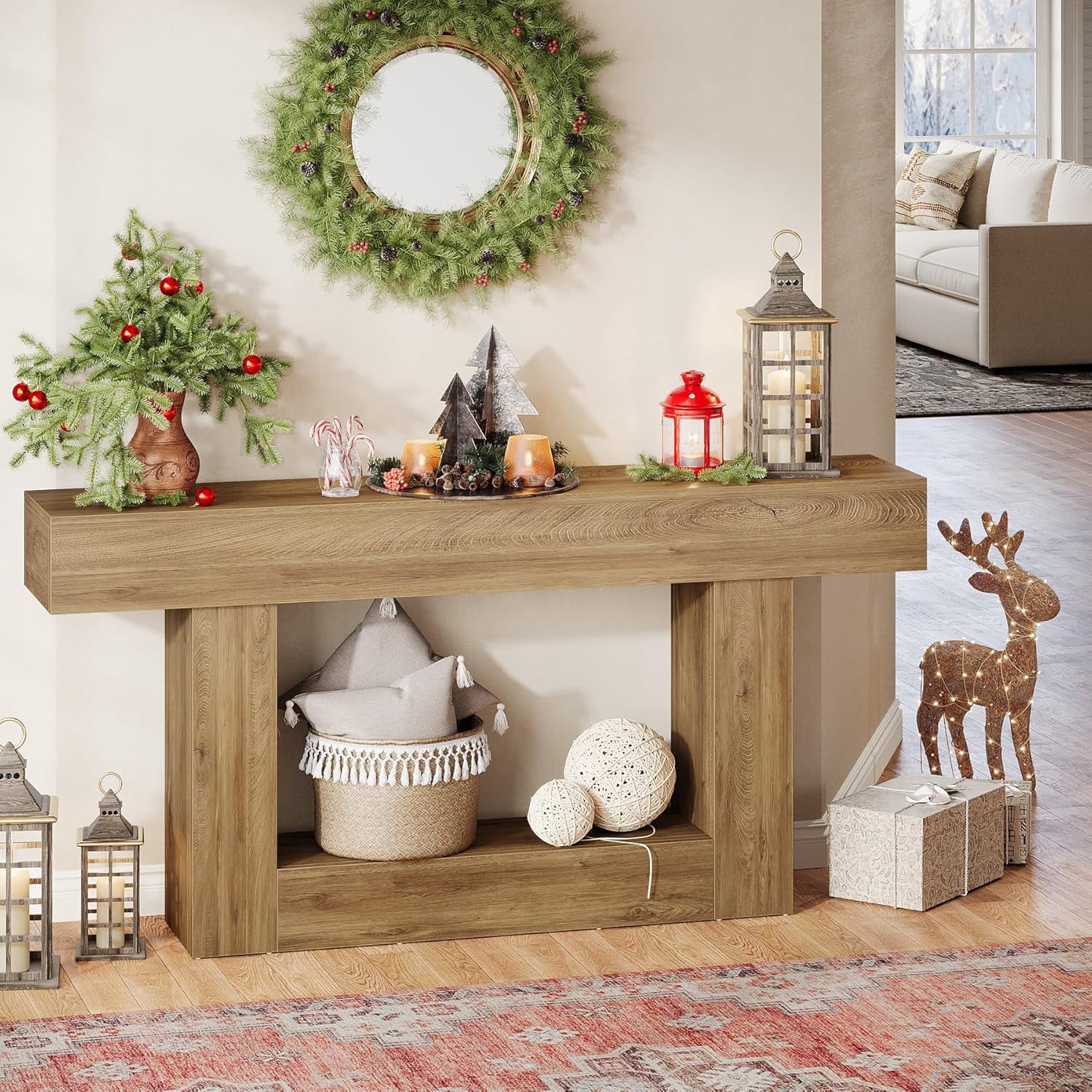 Tribesigns 63-Inch Long Console Table, 2-Tier Entryway Table Sofa Table with Storage