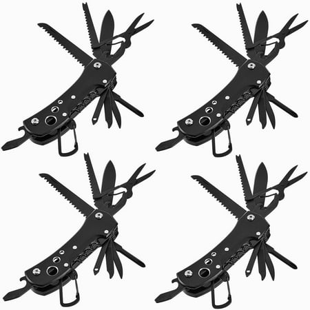 Happon Stainless Steel Pocket Knife Multitools Multi Function with Opener Screwdrivers Saw Scissors Black (Pack of 4)