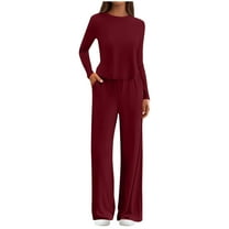 HUJlwoi 2 PC Workout Sets for Women Long Sleeve Top with Wide Leg Pants Set Casual Comfy Gym Tennis Athletic Matching Sets