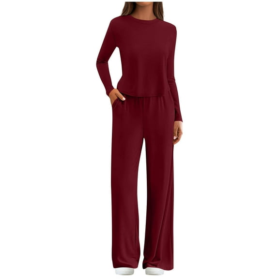 hotojiny Women's 2 Piece Sets Fall Sweatshirt Casual Travel Outfits Lounge Wide Leg Pants Matching Tracksuit Cozy Sweatsuits