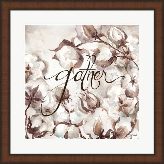 Cotton Boll Triptych Sentiment II (Gather) by Tre Sorelle Studios, Framed Wall Art, 19.75W x 19.75H