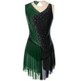 thumbnail image 4 of iiniim Womens Figure Skating Dance Costume Rhinestones Color Block Sleeveless Lyrical Ballet Leotard Green XL, 4 of 7