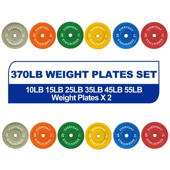 BalanceFrom Olympic Bumper Plate Weight Plate with Steel Hub, Color Coded, 370 lbs Set, Multiple Packages