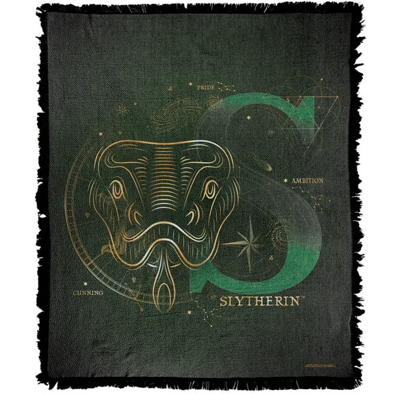Harry Potter Blanket, 50"x60" Celestial Slytherin Woven Tapestry Cotton Blend Fringed Throw Blanket