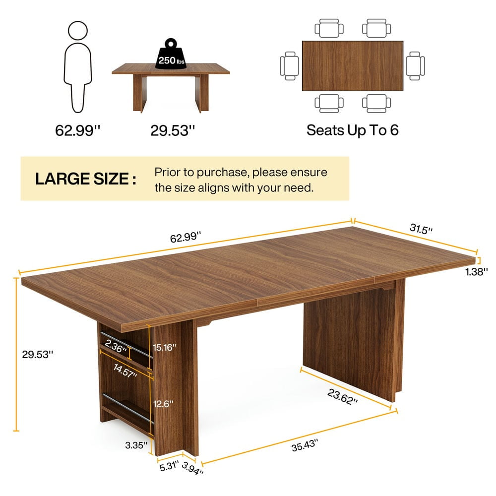 Yardi Yarda 63" Executive Desk, Large Wood Computer Writing Table with Storage, Desk for Indoor, Rustic Brown