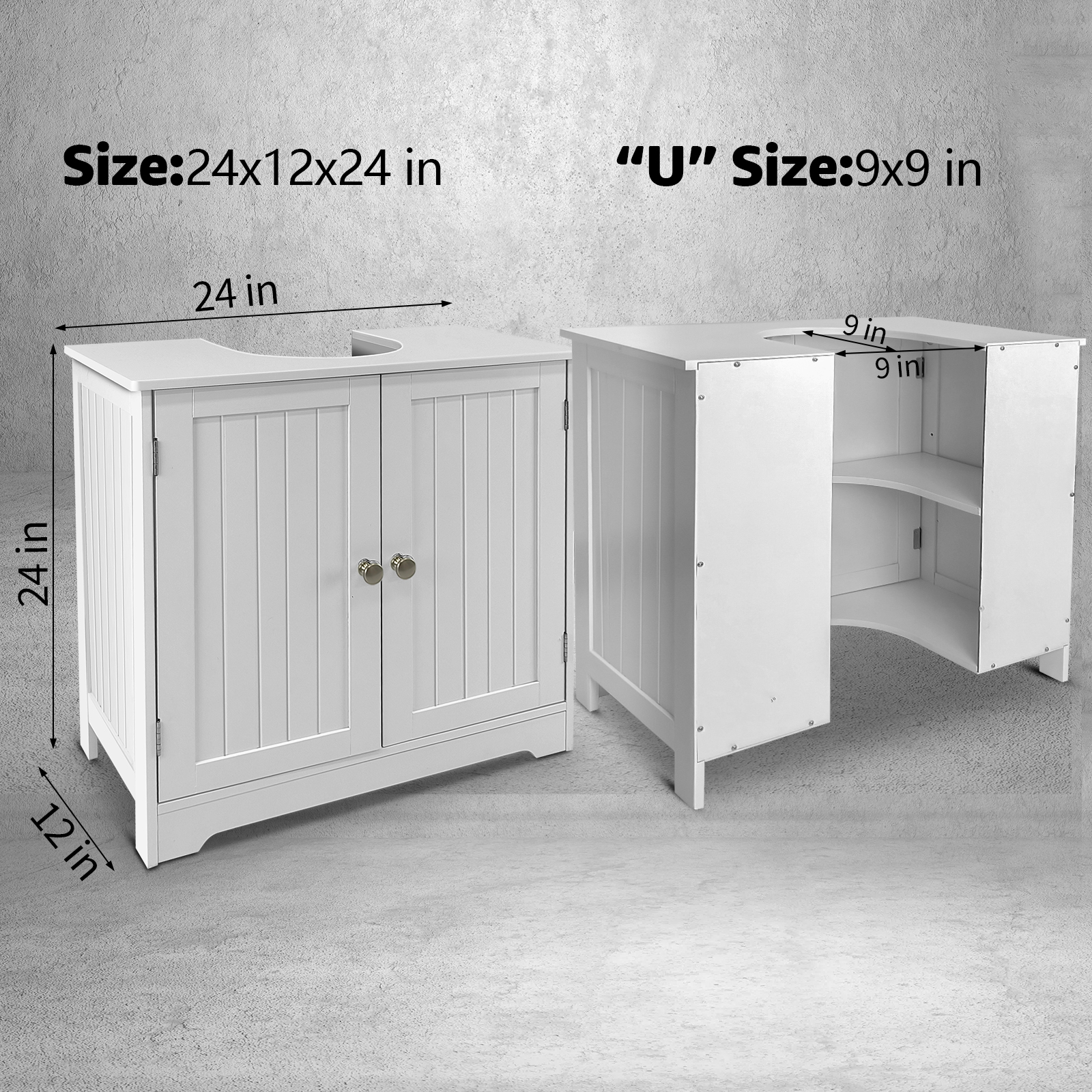 Jacgood Bathroom Vanity Under Sink Pedestal with 2 Doors, Bathroom Sink Cabinet with Adjustable Shelf, Sink Storage Cabinet, Under Sink Cabinet, White