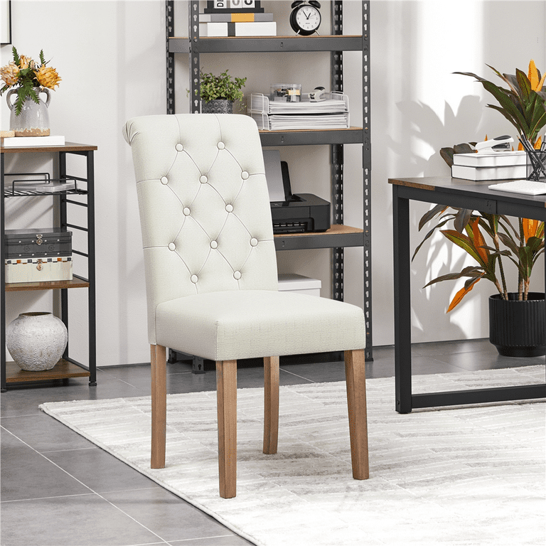 Yaheetech 2pcs Classic Fabric Upholstered Dining Chair Beige