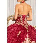 Women's Elizabeth K Sequin Print Summer Strapless Ball Gown Gl1987 Burgundy Size M