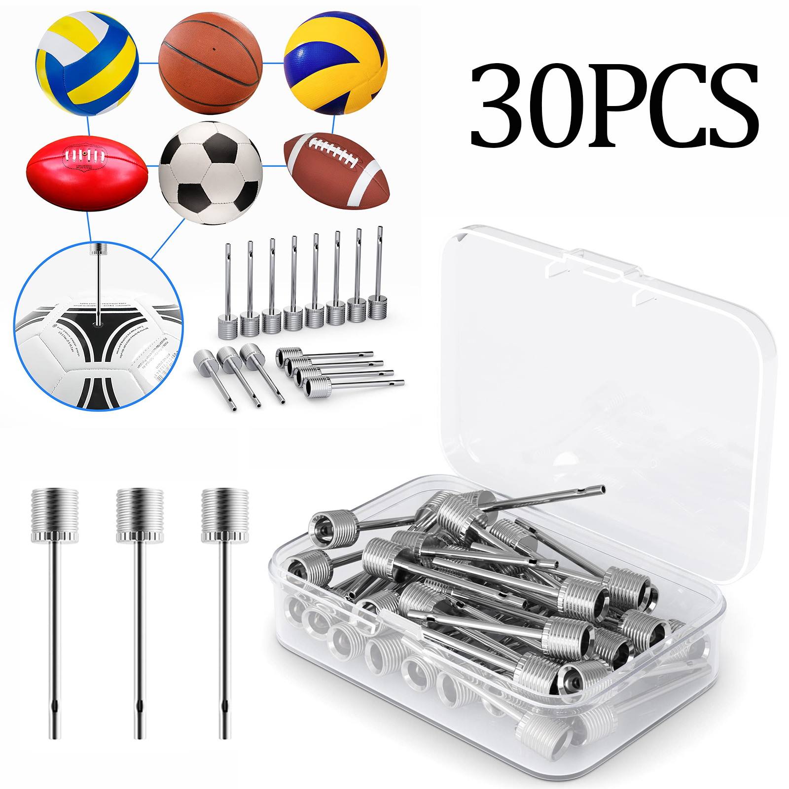 Air Pump Needle 30pcs, Ball Pump Inflation Needle for Basketball, Football, Soccer, Volleyball