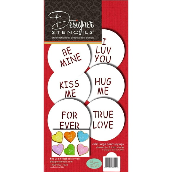 Designer Stencils Large Candy Heart Sayings Cookie Stencils Beige/semi-transparent fits 3 inch circle