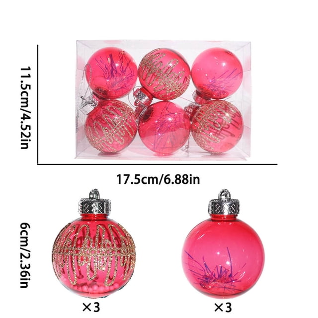 Transparent Painted Glitter Ribbon Christmas Ornaments Set for Tree Decorations, Festive Holiday Accents