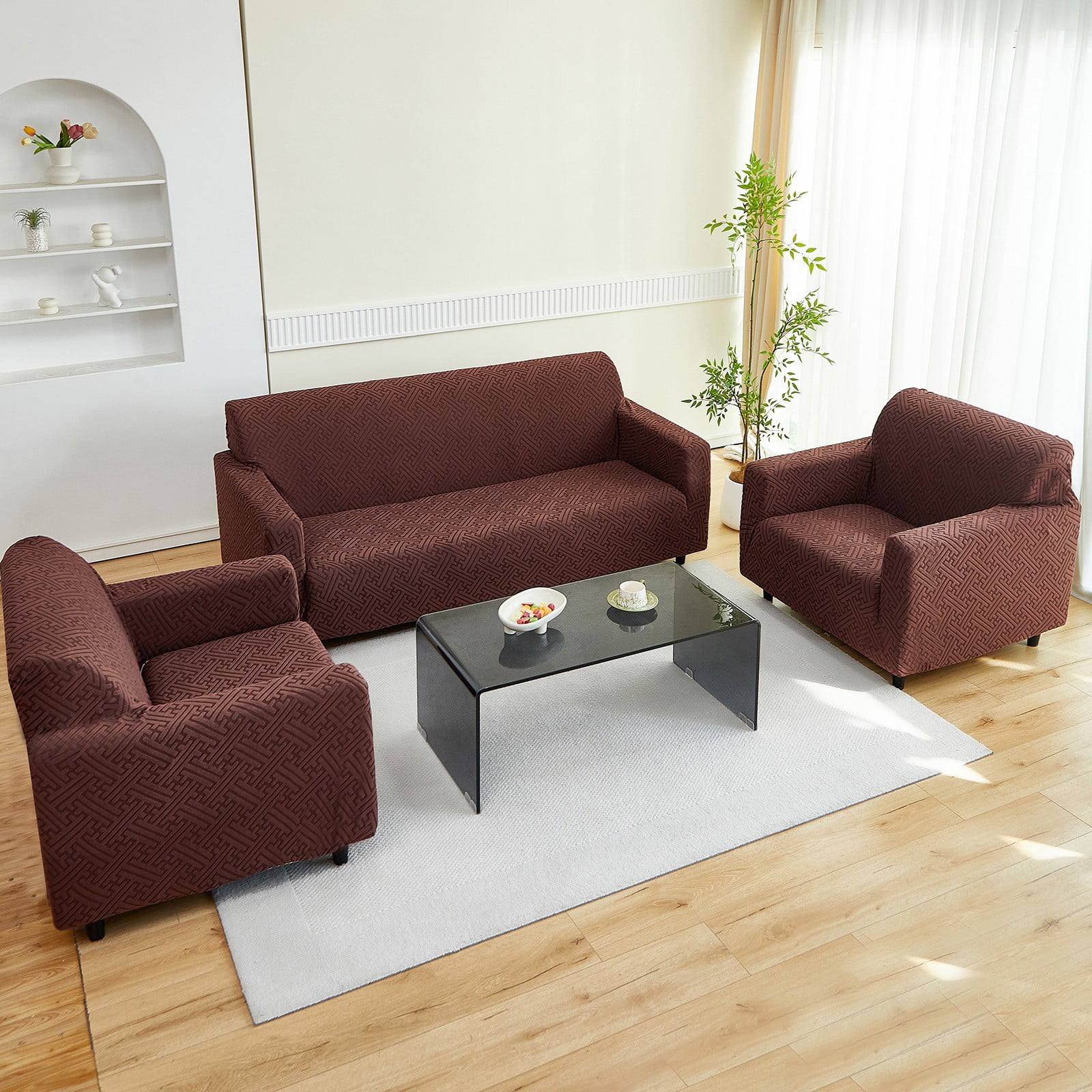 ANMINY Elastic Sofa Cover Full Coverage Sofa Slipcovers Thick Jacquard Fabric Non-Slip Couch Protect 4-Seater (93"x118")