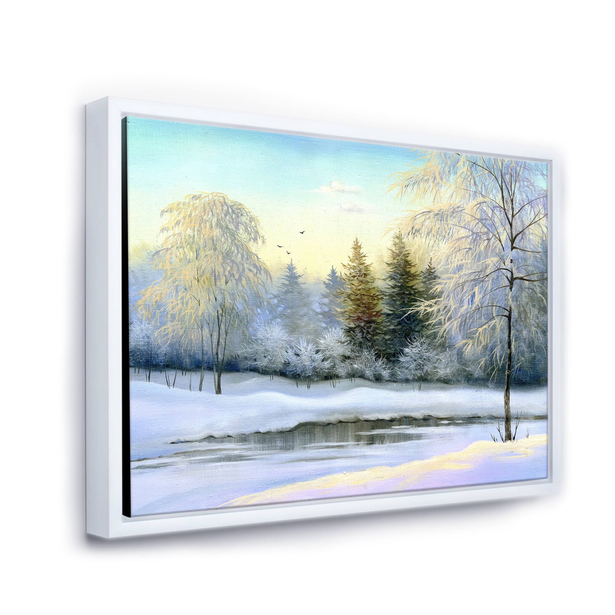 Designart 'Green Trees In Beautiful Winter Snow Landscape' Traditional Framed Canvas Wall Art Print