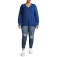 thumbnail image 3 of Heart N' Crush Women's Plus Size V Neck Dropped Shoulder Sweater with Metallic Trim, 3 of 7