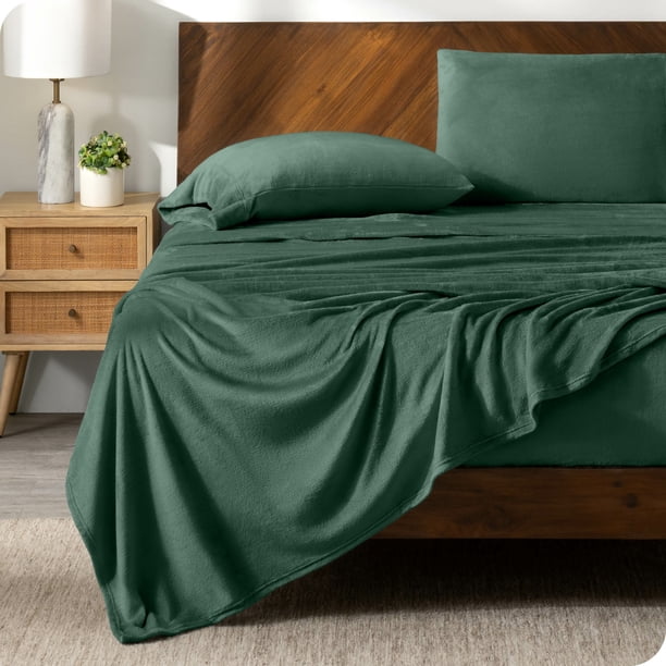 Juego de Sábanas de Felpa de Microfibra Ultra Suave Bare Home Bolsillo Profundo Tamaño Twin XL Verde Bosque