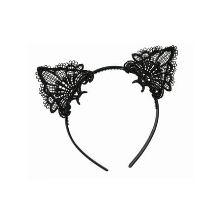 Halloween Black Cat Headband with Lace Ears