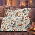 thumbnail image 6 of Vintage Nautical Sailboat Seashell Pattern, Cozy Coastal Landscape Scene, Warm Flannel Blanket for Beach House and Living Room, Beach Lovers Housewarming Gift, Coastal Home Decor, 6 of 9