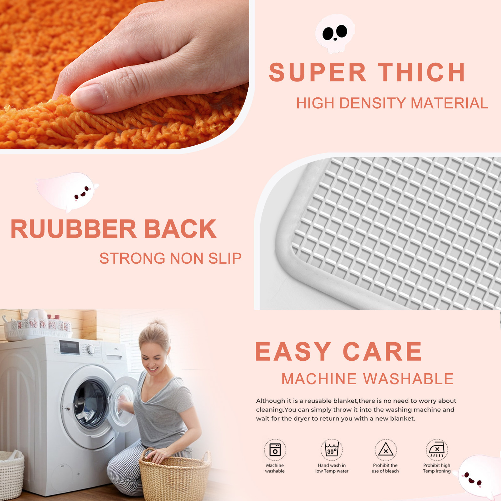 Sanmadrola Halloween Bath Rugs Mat Halloween Decoration Indoor Bath Mat Non Slip Bathroom Shower Rugs Pumpkin Shape Super Absorbent Machine Washable 24''x24''