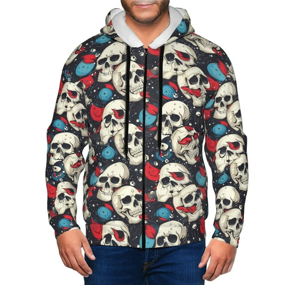 Zip Up Hoodies for Men - rock record Skull artist Long Sleeve Comfrt Men'S Fashion Hoodies & Sweatshirts, Jackets for Men Hoodies Pullover Clothing Clothes with Pouch