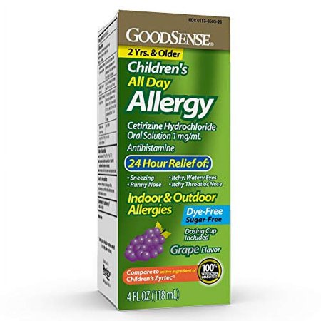GoodSense Childrenâ€™s All Day Allergy, Cetirizine Hydrochloride Oral Solution 1 mg/mL, Grape Flavor, 4 Ounces