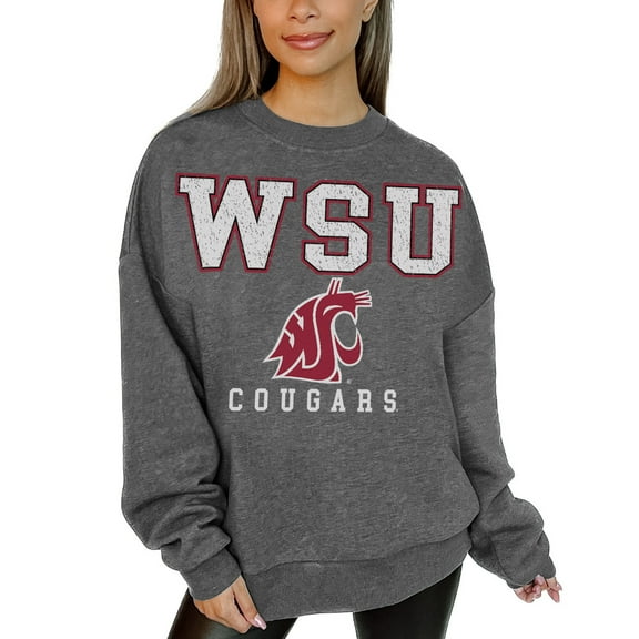 Women's Gameday Couture  Heather Charcoal Washington State Cougars Distressed Fleece Pullover Sweatshirt