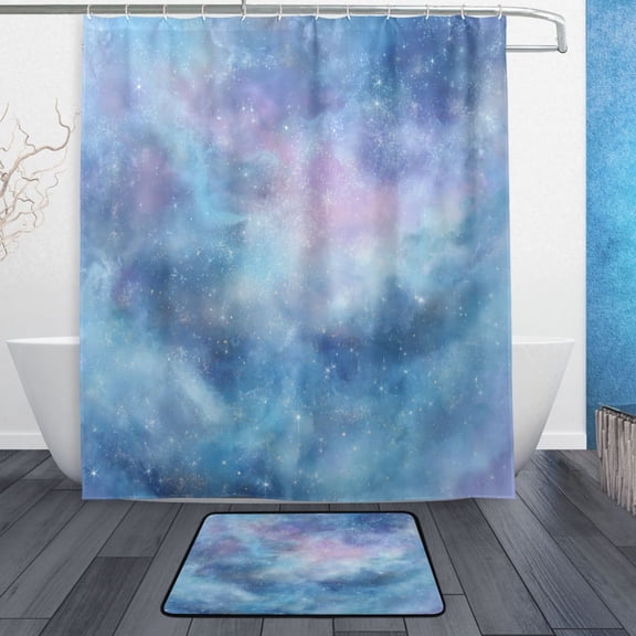 TTYFWHD 60" x 72" Shower Curtain and Bath Mat Set Seamless Cosmic Texture Design Waterproof Bathroom Curtain with 12 Hooks, Bathroom Decor Set