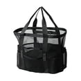thumbnail image 4 of Bolso de playa de malla, bolsa de almacenamiento de red, bolso de mano para artículos esenciales de vacaciones en piscina, natación y viajes. Negro, 4 of 8