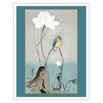 Kingfisher with Lotus Flower - Vintage Japanese Woodblock Print by Ohara Koson c.1900 - Fine Art Matte Paper Print (Unframed) 11x14in
