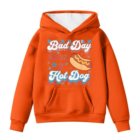 MUXiin Girls Hot Dog 4Th Of July Hoodies Summer Loose Fit Short Sleeve Sweatshirts, Casual Crewneck Graphic Tops