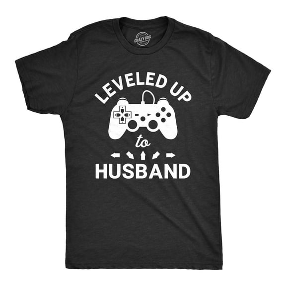 Mens Leveled Up to Husband T Shirt Funny Gamer Video Games Wedding Graphic Novelty Tee Graphic Tees